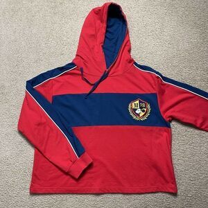 Mickey Mouse Hoodie Women XL Red Cropped Big Print Light Weight Sweater Ladies